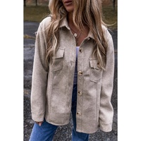 Light Grey Turn Down Collar Flap Pockets Buttoned Shacket - L thumbnail