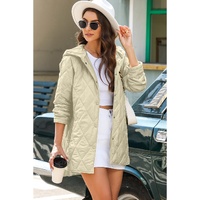 Beige Quilted Snap Button Hooded Coat - L thumbnail