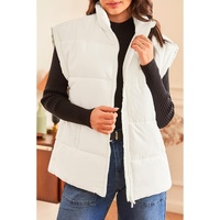 Beige  Zipper Stand Neck Oversized Puffer Vest - L thumbnail