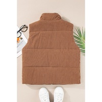 Coffee Corduroy Stand Neck Zipped Puffer Vest - XL thumbnail