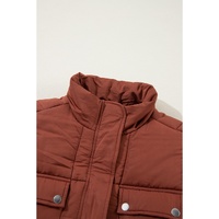 Coffee Quilted Puffer Stand Neck Zipped Mid-length Coat - S thumbnail