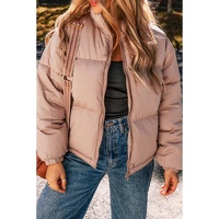 Apricot Pink Full Zipper Quilted Puffer Jacket - L thumbnail