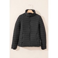 Black Solid Color Quilted Zip-up Puffer Jacket - S thumbnail