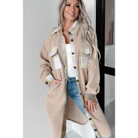 Smoke Gray Plaid Patchwork Collared Button-up Sherpa Long Coat - L thumbnail