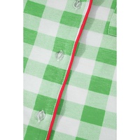 Green Plaid Print Contrast Trim Long Sleeve Plus Size Pajama Set - 3X thumbnail