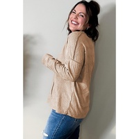 Khaki Plus Size Textured Drop Shoulder Exposed Seam Top - 2X thumbnail