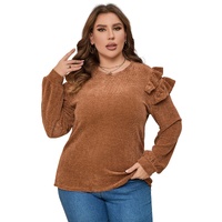 Brown Plus Size Solid Ruffled Tiered Long Sleeve Top - 2X thumbnail