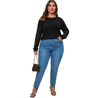 Black Sequin Contrast Long Sleeve Plus Size Top - 2X thumbnail