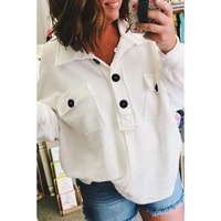 White Plus Size Long Sleeve Flap Pocket Henley Top - 3X thumbnail