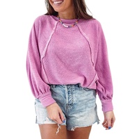 Azura Exchange Pink Plus Size Exposed Seam Terry Long Sleeve Top - 1X thumbnail