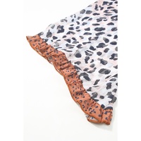 Khaki Printed Plus Ruffle Leopard Sleeve Waffled Color Block Top - 1X thumbnail