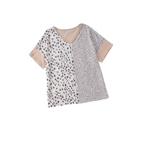 Khaki Plus Size Leopard Print Colorblock V Neck T Shirt - 1X thumbnail