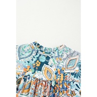 Multicolour Plus Size Floral Print Half Sleeve Slit Neck Blouse - 2X thumbnail