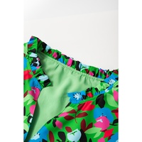 Green Plus Size Floral Bubble Sleeve V Neck Blouse - 2X thumbnail