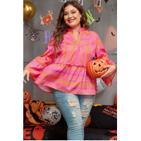 Vitality Orange Plus Size Geometric Printed Bell Sleeve Babydoll Blouse - 1X thumbnail