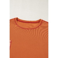 Orange Textured Knit Color Block Patchwork Chest Pocket Plus Size Top - 1X thumbnail