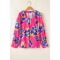 Rose Floral Pattern V Neck Balloon Sleeve Plus Size Blouse - 2X thumbnail