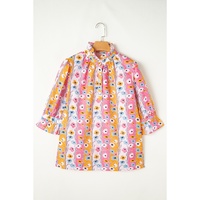 Pink Floral Ruffled Collar Bracelet Sleeve Plus Size Blouse Top - 1X thumbnail