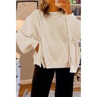 White Solid Color Waffle Knit Drop Shoulder Plus Size Sweatshirt - 1X thumbnail