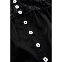 Black Plus Size Lace Splicing Button V Neck Short Sleeve Top - 1X thumbnail