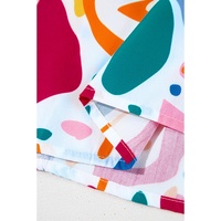 White Abstract Print Shirred Cuff Puff Sleeve Plus Size Blouse - 4X thumbnail