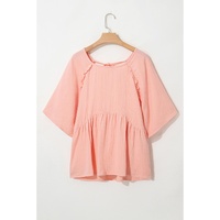 Apricot Pink Plus Size Textured Wide Short Sleeve Babydoll Blouse - 1X thumbnail