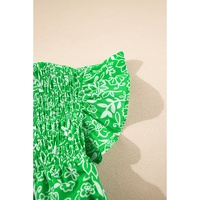 Green Floral Flutter Sleeve Shirred Notched Neck Plus Size Blouse - 4X thumbnail