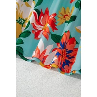 Sky Blue Plus Size Floral Print V Neck Batwing Sleeve Blouse - 4X thumbnail