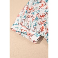 White Horse Galloping Allover Print Split Neck Plus Size Blouse - 3X thumbnail