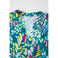 Green Abstract Print Knotted Short Sleeve Plus Size Blouse - 2X thumbnail