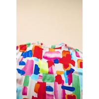 Colorful Brush Stroke Printed Plus Size Button Split Neck Blouse - 2X thumbnail