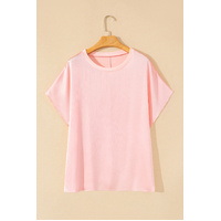 Pink Metallic Gloss Short Batwing Sleeve Plus Size Top - 3X thumbnail