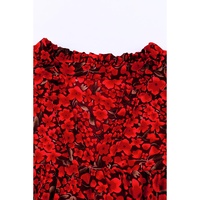 Fiery Red Rose Floral Print Ruffle Sleeve Plus Size Shift Top - 3X thumbnail