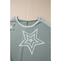 Mist Green Stars Patchwork Round Neck Plus Size T Shirt - 3X thumbnail