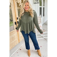 Mist Green Plus Size Thermal Knitted Babydoll Flare Top - 4X thumbnail