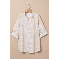 Apricot Leopard Tab Sleeve V Neck Plus Size Top - 1X thumbnail