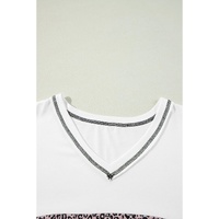 Black Leopard Print Colorblock V Neck Long Sleeve Plus Size Top - 1X thumbnail