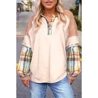 Parchment Plus Size Plaid Patchwork Layered Henley Top - 1X thumbnail
