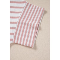Pink Stripe Waffle Knit Pocketed Half Sleeve Plus Size T Shirt - 1X thumbnail