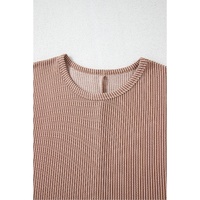 Smoke Gray Ribbed Striped Crew Neck Plus Size Knit T Shirt - 4X thumbnail