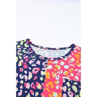 Plus Size Leopard Colorblock Short Sleeve Top - 1X thumbnail