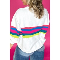White Plus Size Colorful Striped Drop Shoulder Loose Sweatshirt - 3X thumbnail