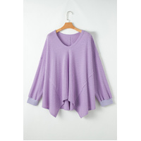 Orchid Petal Plus Size Waffle Knit Exposed Seam Flowy Top - 1X thumbnail