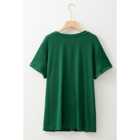 Dark Green Round Neck Rolled Sleeve Plus Size T-shirt - 1X thumbnail