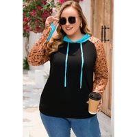 Black Western Print Color Block Plus Size Hoodie - 2X thumbnail