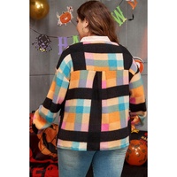 Black Plus Size Checkered Print Sherpa Henley Sweatshirt - 1X thumbnail