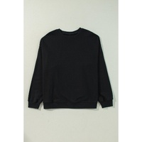 Black Solid Crew Neck Drop Shoulder Plus Size Sweatshirt - 4X thumbnail