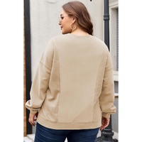 Apricot Loose Patchwork Crewneck Plus Size Sweatshirt - 4X thumbnail