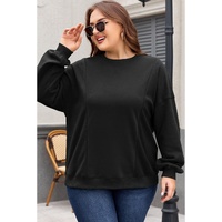Black Loose Patchwork Crewneck Plus Size Sweatshirt - 1X thumbnail