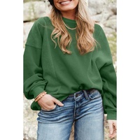 Blackish Green Loose Patchwork Crewneck Plus Size Sweatshirt - 1X thumbnail